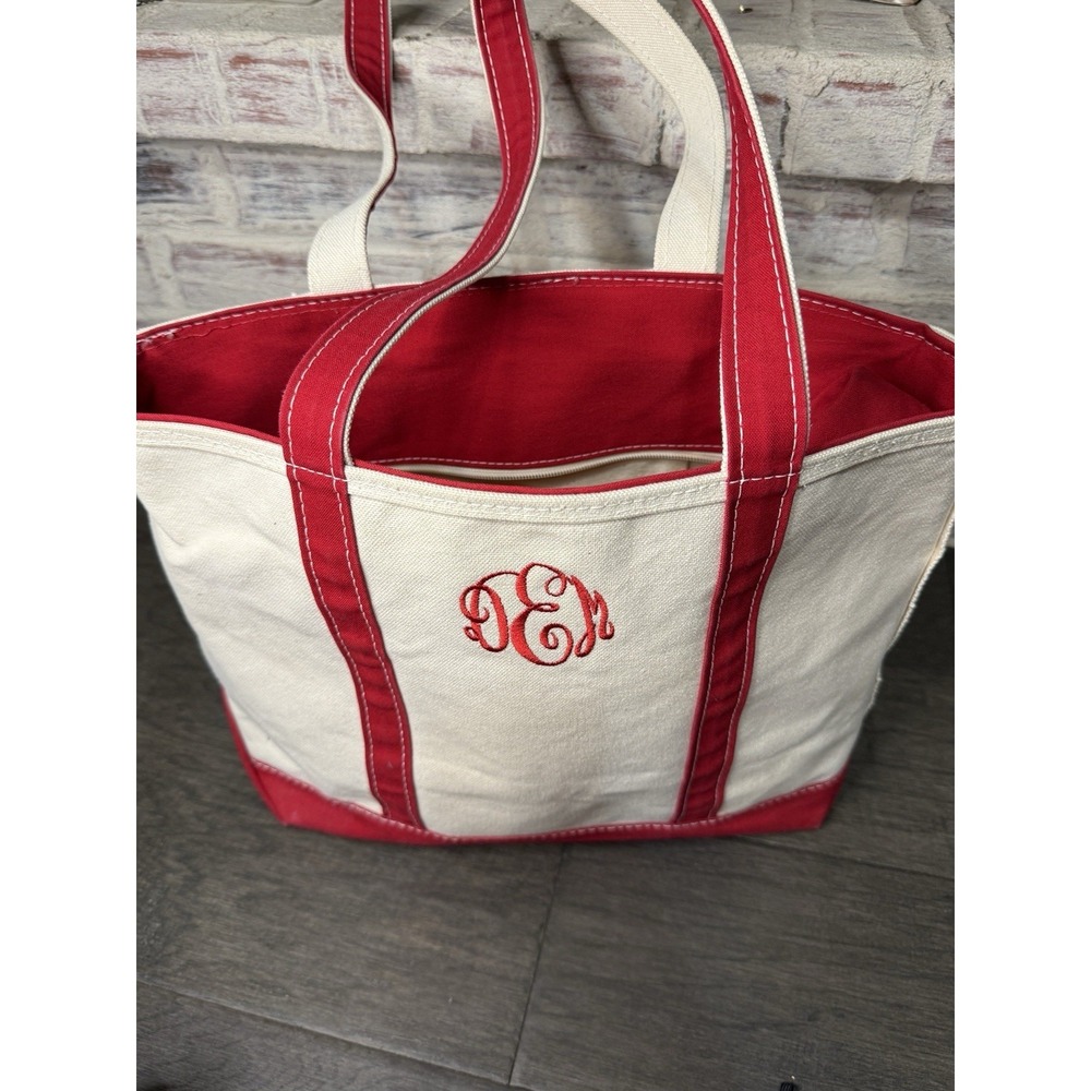 Vintage L.L. Bean Boat and Tote Bag Red Short Handles USA Monogrammed